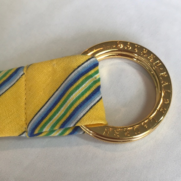 Lauren linen belt yellow blue green stripe - Picture 2 of 2